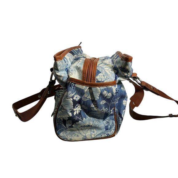 Lily Bloom Blue and White Floral Print. Brown Straps And Trim. Silver Hardware - Picture 5 of 10